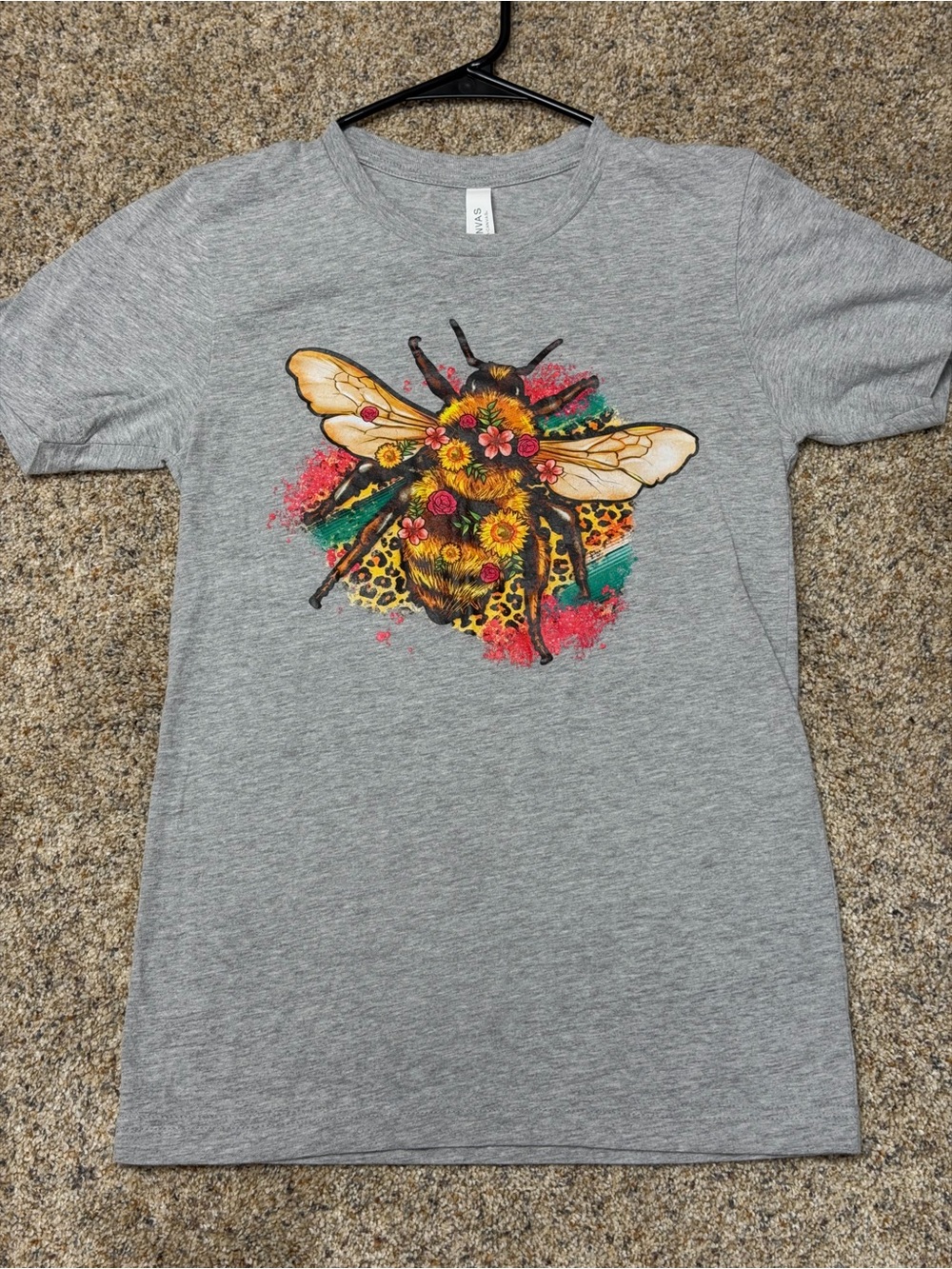 Bella Canvas Gray Tee with Multicolor Bee Graphic